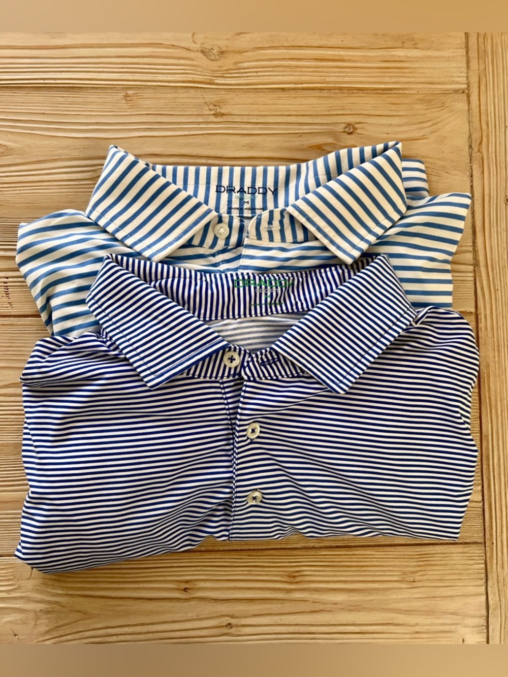 B. Draddy Sport Polo 2-Pack Blue Stripe Golf Performance Shirts Medium